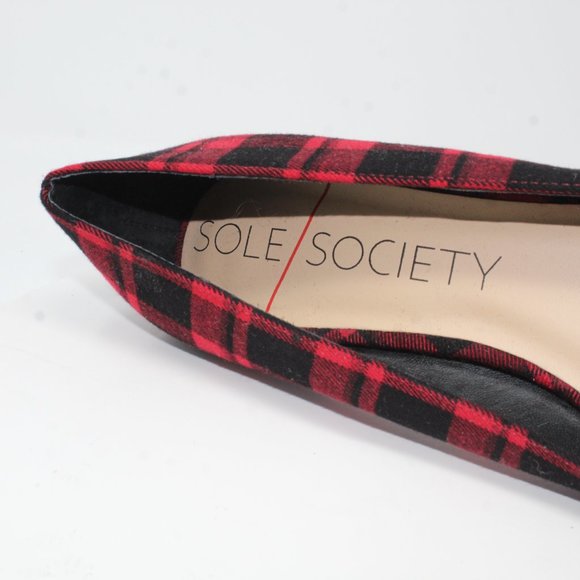 Sole Society Womens Sz 9.5M Desi Red Black Buffalo Plaid Slip On Kitten Heels - Picture 6 of 9
